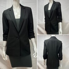 Michael Kors Women  s 4 Black Single Button Ruched Sleeve Stretch Blazer Jacket