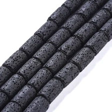 10 Strad Black Natural Lava Column Beads Stone Loose Spacer Crafting 14~15x8mm