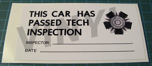 SHELBY AMERICAN TECH INSPECTION DECAL STICKER - SCCA - VINTAGE RACING BUD MOORE