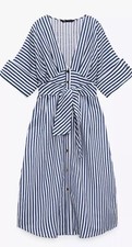 BNWT ZARA BLUE WHITE STRIPED MIDI SHIRT DRESS BELT METAL BUTTONS SIZE S