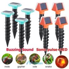 2/4Pcs Solar Mole Repellent Ultrasonic Pest Control Stakes Waterproof for Garden