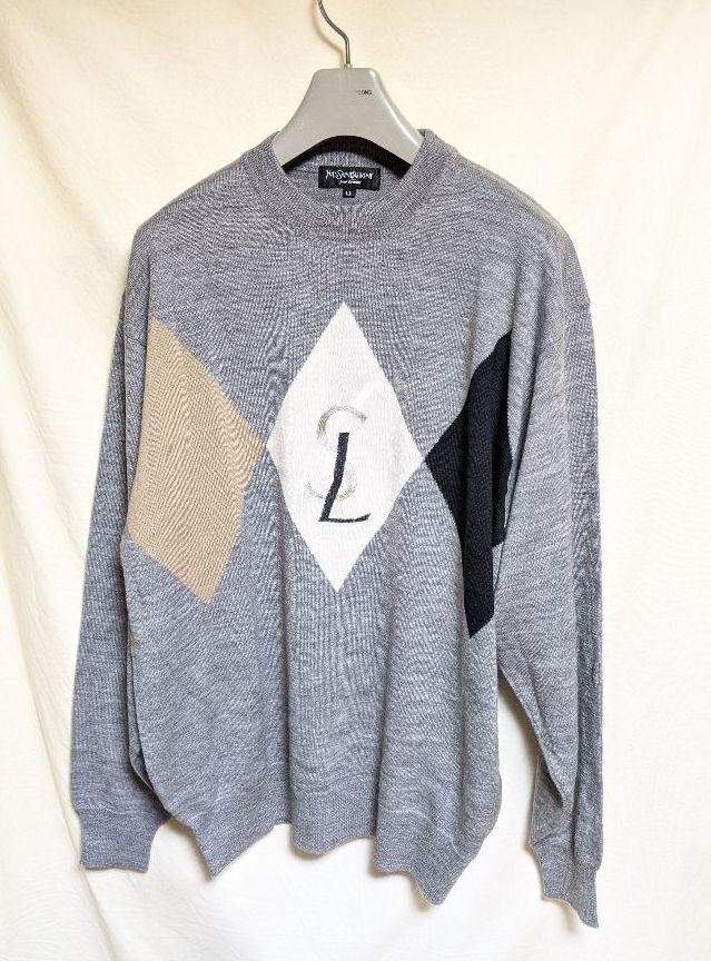 Autentico maglione vintage da uomo Yves Saint Laurent anni '80 lana acrilica taglia LL