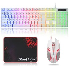 BlueFinger RGB Gaming Keyboard and Backlit Mouse Combo USB Wired LED Gaming S...