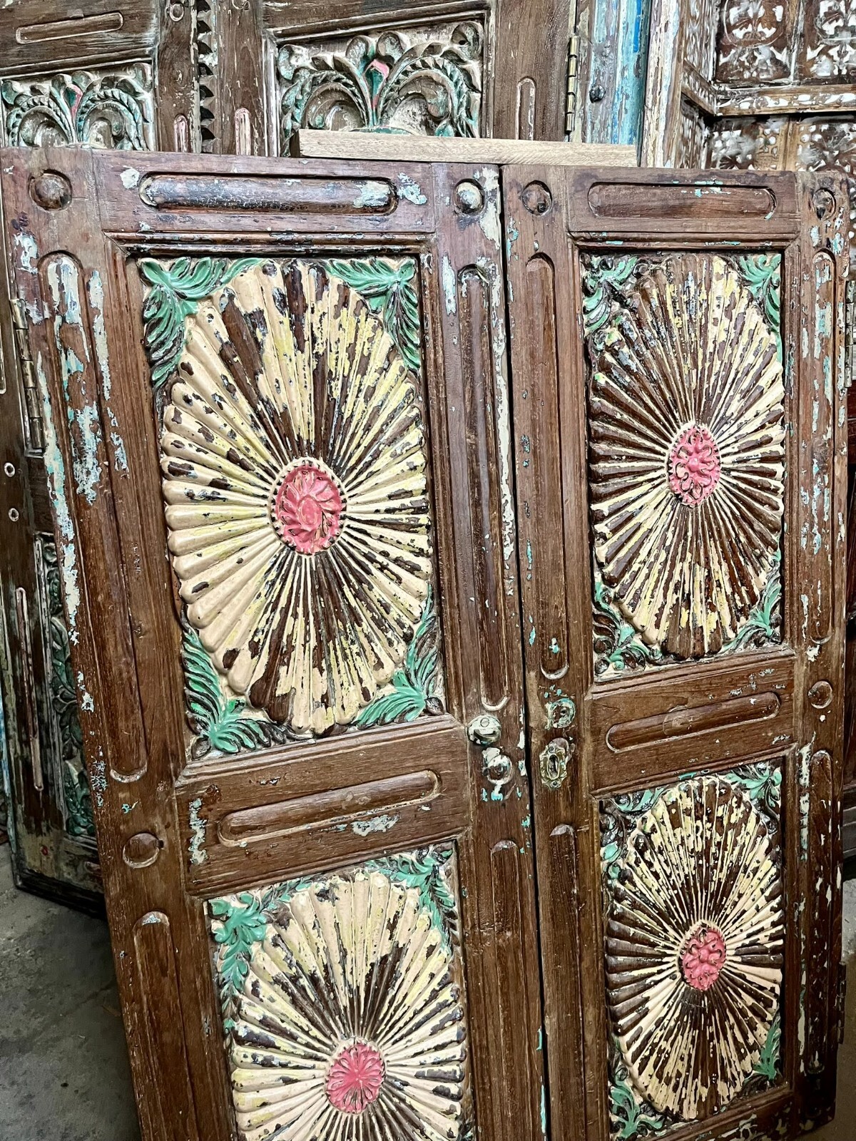 Antique Carved Indian Window Shutter Wall Panel Decor 42x30