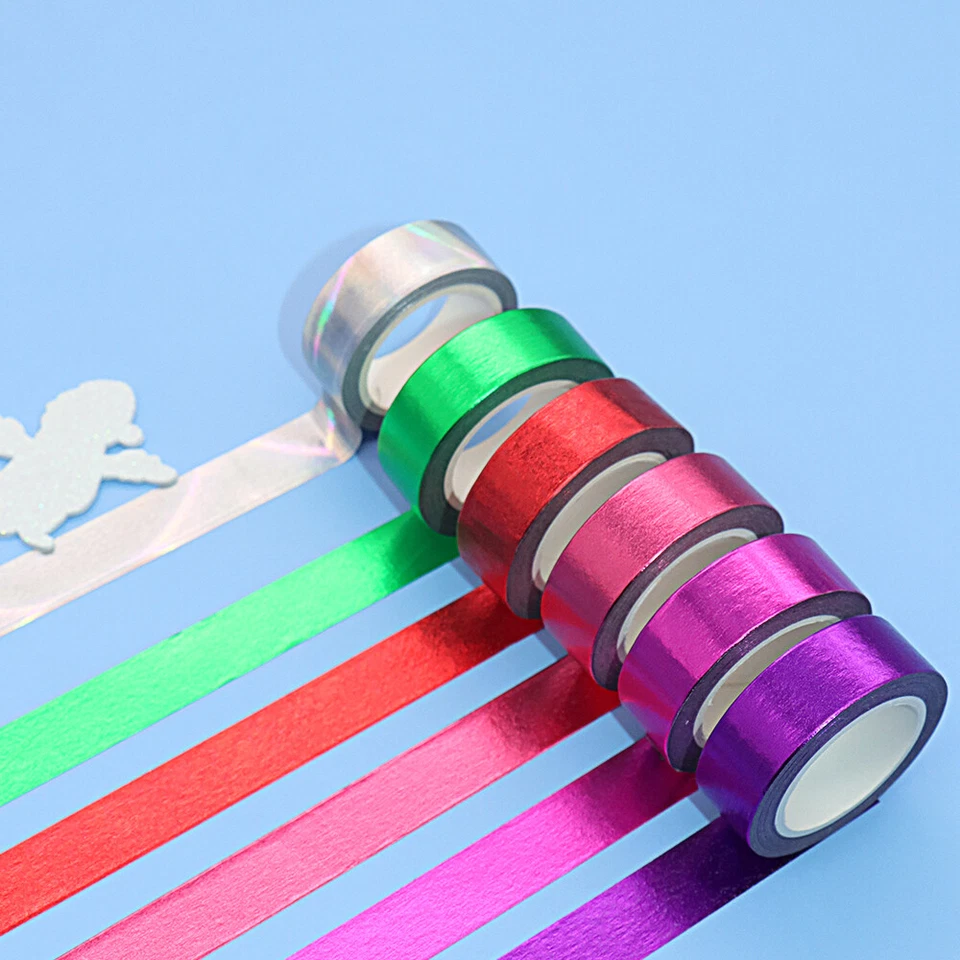 6 Rolls Foil Washi Tape Set 15mm x10m Solid Colorful Paper Adhesive Sticky Tapes - Image 4 of 4