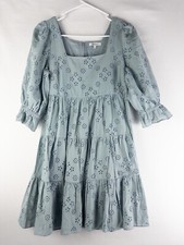 Madewell Eyelet Lizzie Baby Doll Dress Womens 0 Teal Green Floral Ruffle Cotton