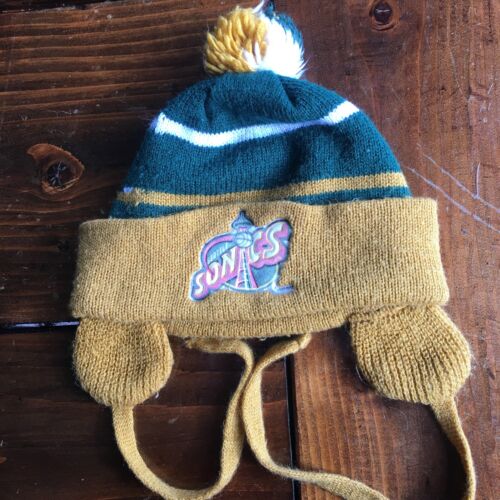 Seattle Sonics Hat vtg 90s beanie winter Logo 7 supersonics Youth L Adult S/M - Picture 1 of 2