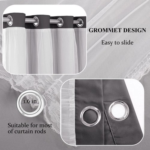 Versatile 96 In Dark Grey Blackout Curtains & Sheer Voile for All Rooms, 2 Count - Picture 6 of 11