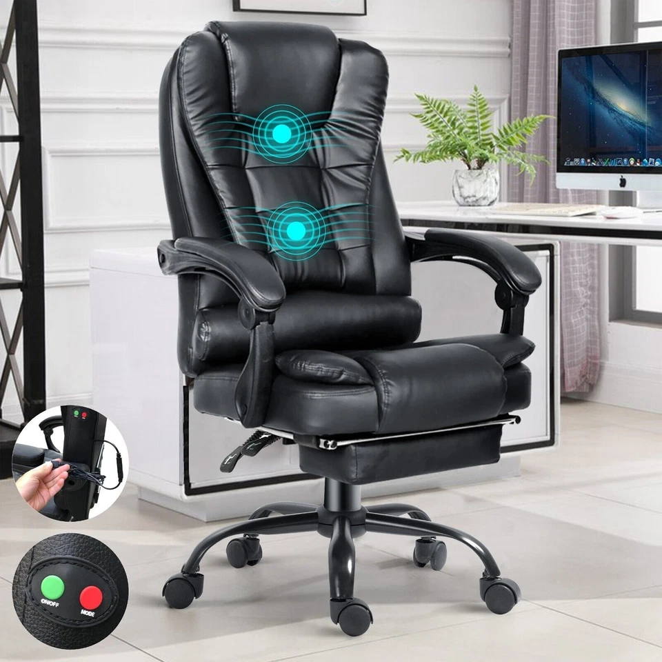 OYAJIA Massage Office Chair Gaming Computer Desk Swivel Recliner Chair Leather Footrest
