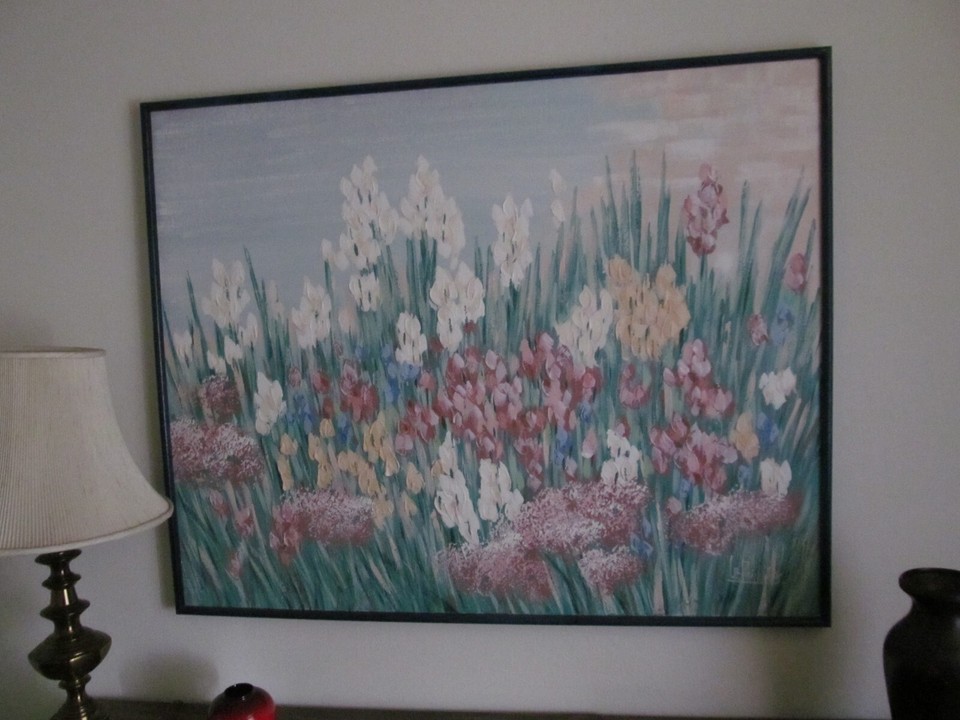 3 EXTRA LARGE FLOWERY PAINTINGS, FLOWERS, ON CANVAS.... LETTERMAN, LEE