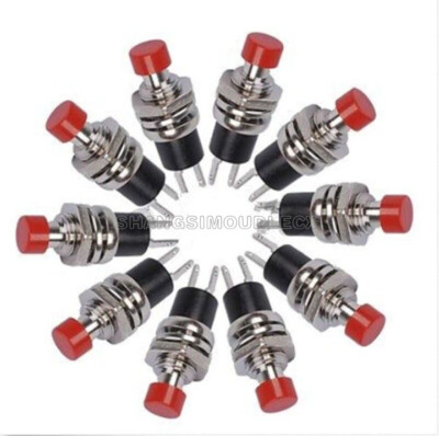 10PCS PBS-110 Red Lockless ON/OFF Push button Switch Press the reset switch