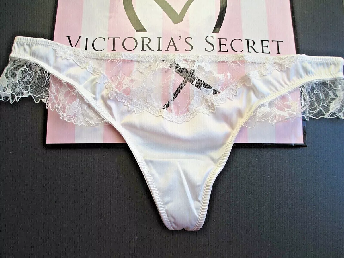 VICTORIA'S SECRET VERY SEXY White Thong Panty S M L XL Bridal Lace Trim  Caged VS