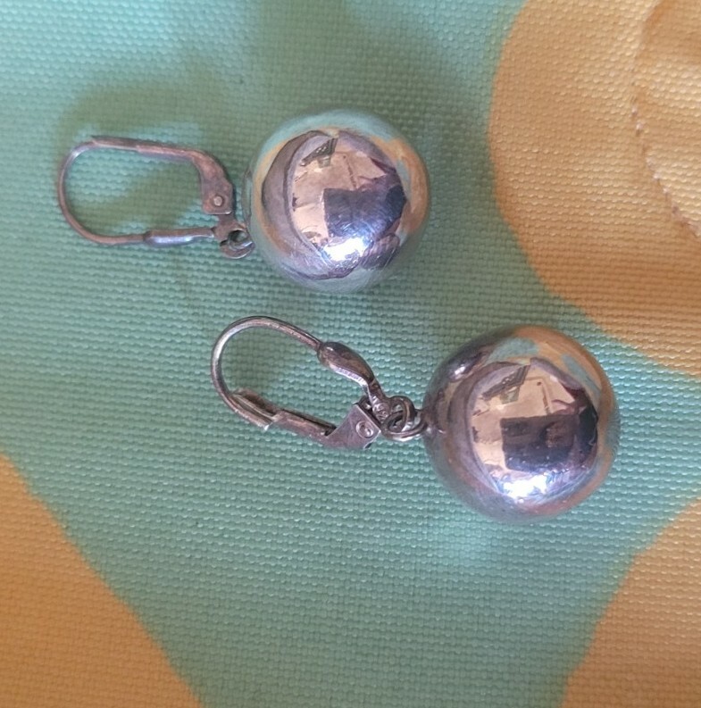 Vintage Mexican SOLID Sphere Sterling Silver Earr… - image 2