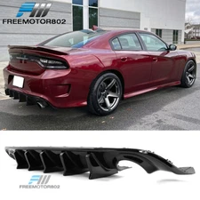 Fits 15-23 Dodge Charger IKON V2 Style Gloss Black Rear Diffuser w/ Shark Fins