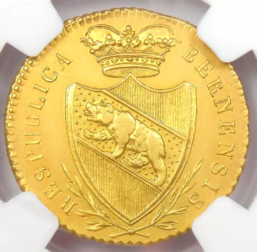 1819 Switzerland Gold Duplone Bear Bern Coin - Certified NGC AU Details - Rare!