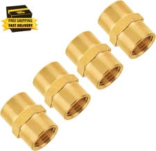 4-Pack 1/4 Inch Female Hex Couplings, 1/4'' NPT Female Brass Hex Nipple Adapters