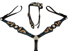 Horse Western Sunflower Leather Bridle Headstall Breast Collar Tack Set 78HR40B