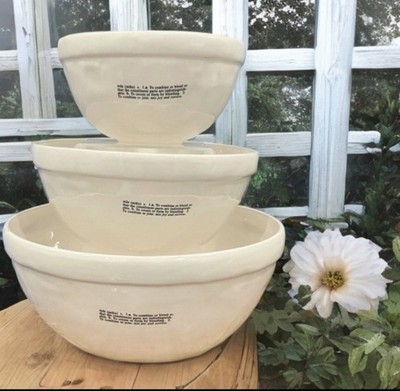 RAE DUNN SAKS 5TH AVE RARE Mixing Bowl Set of 3 DEFINITION HEAVY MINT CONDITION 