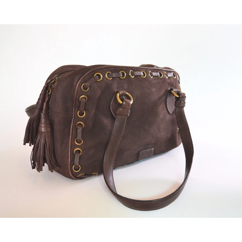 Cartera de cuero marrón Moschino vintage barata y elegante, anillos de latón, 2 bolsillos Foto 3 de 4