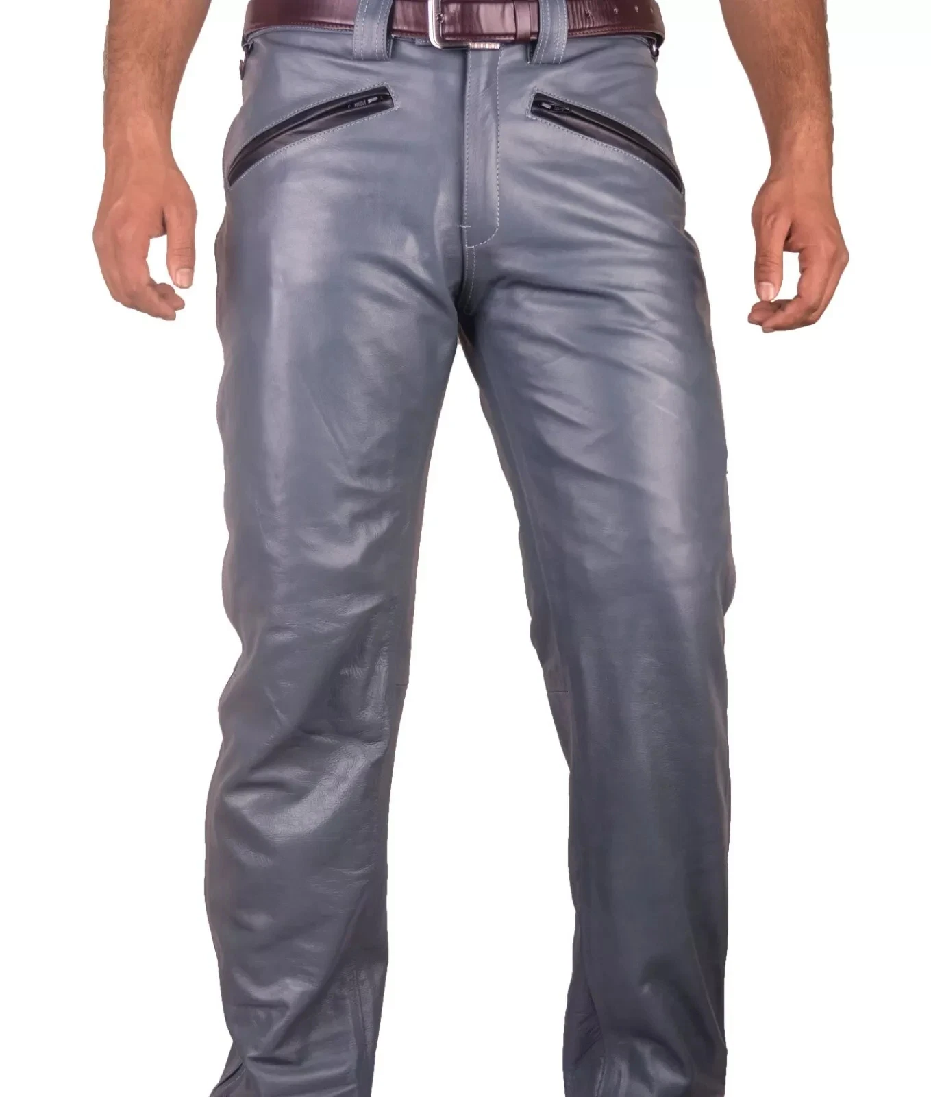 Men's Genuine black Leather Motorcycle Pants Biker Riding Style Outfit