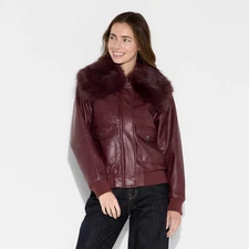 Women's Faux Leather Bomber Jacket - Wild Fable Red XS
