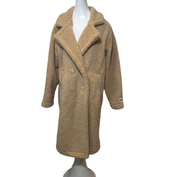 Victoria's Secret Pink XS Plush Teddy Long Coat Faux Fur Camel