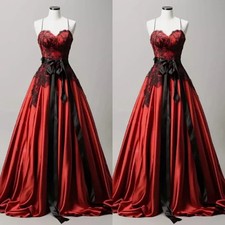 Red Gothic Wedding Dresses Spaghetti Straps With Belt Black Lace Bridal Gowns