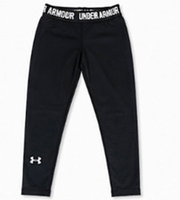 Under Armour Girls Black Pull-On Leggings Elastic Waist, Size 10 21" Inseam #105