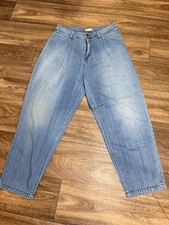 Womens Wide Leg Crop Jeans Light Wash Denim High Rise Casual M Barrel Leg