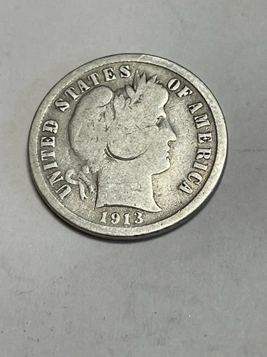 1913 S Barber Silver Dime Very Good