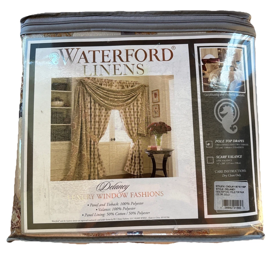 Cortinas doradas Waterford Delaney dos paneles 55" x 84" (2) / tela Delaney Foto 3 de 4