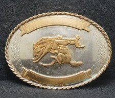XD01129 VINTAGE 1970s COWBOY RIDING BUCKING HORSE WESTERN RODEO BELT BUCKLE