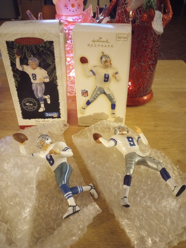 Hallmark Christmas Ornament: NFL Dallas Cowboy #8 Troy Aikman & Tony Romo #9 LOT