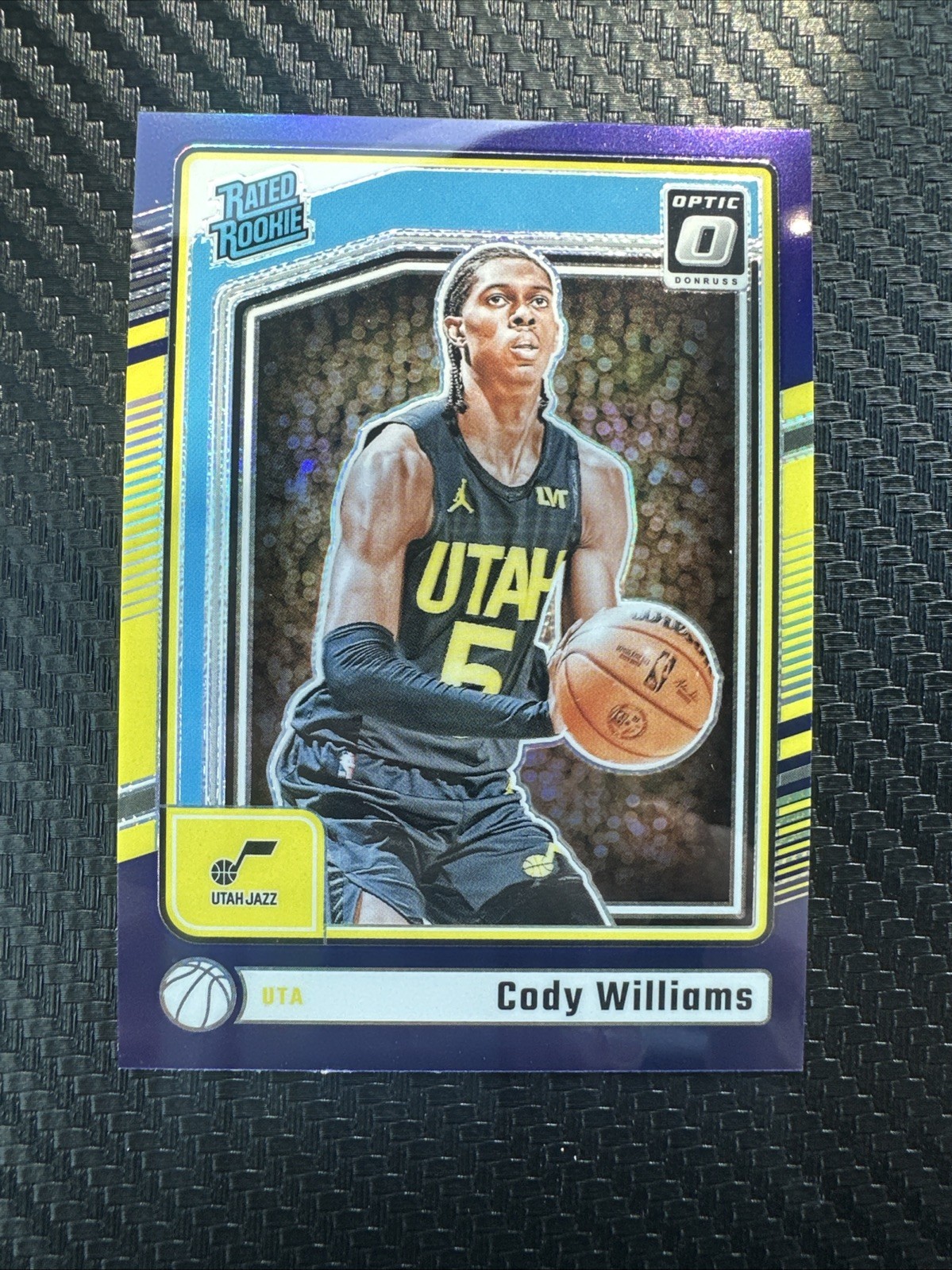 2024-25 Panini Donruss Optic Rated Rookies Cody Williams #298 Purple Prizm Jazz