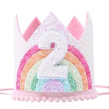 Birthday Rainbow Girl Crown, Birthday Hat for 2 Year Old Rainbow Girl Crown