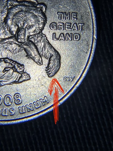 Rare D EXTRA CLAW 2008 Alaska 1959 QUARTER  - Picture 1 of 3