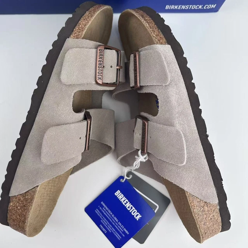 Sandalias para mujer Birkenstock Arizona de gamuza topo de cuero estrechas 37-41/anchas 42-45 Foto 2 de 4