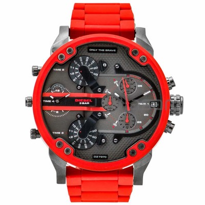 Diesel DZ7370 Mr Daddy 2.0 Chronograph Red Silicone Stainless Steel Watch 57mm