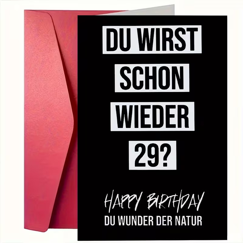 Lustige Geburtstagskarte „Du wirst schon wieder 29?“ – inkl. rotem Umschlag