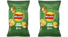 2 x 6pk - Walkers Potato Crisps Ideal For Lunchtimes & Snacks - Salt & Vinegar