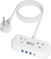 Power Strip with USB, Mini Desktop Charging Station with 2 Wide-Spaced Outlets &