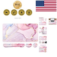 3-Piece Ergonomic Mouse Pad Set with Stylish Pink Marble Design and Wrist Rests
