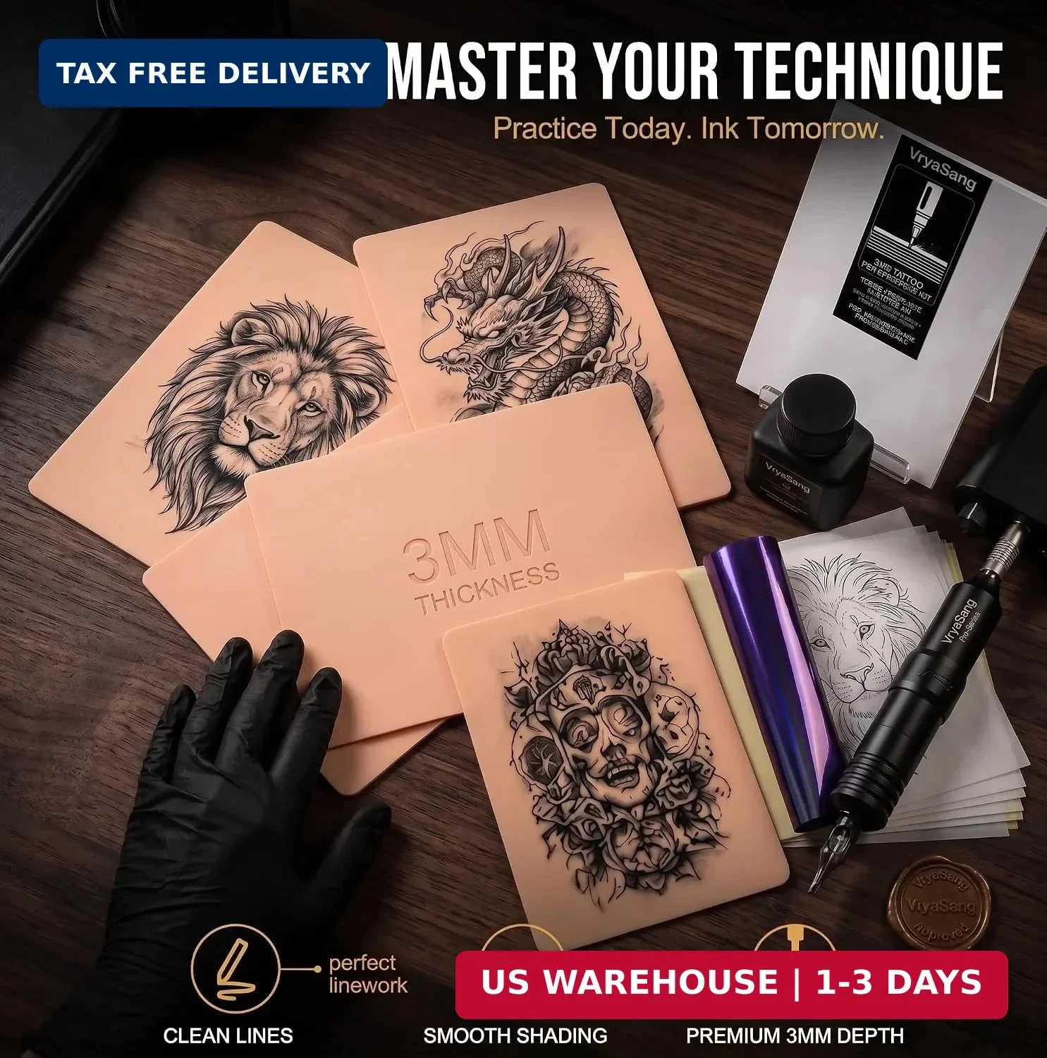 Premium 3MM Double-Sided Tattoo Practice Skin Kit, 13PCS - 3 Thick Blank Fake Sk - product detail image 7