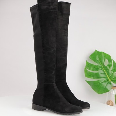 Stuart Weitzman Womens 5050 Boots Size 9 M OTK Black Suede Elastic Panel Flat