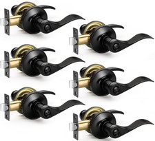 6 Pack Matte Black Door Handles Privacy Door Levers, Heavy Duty Wave Style Bed/B