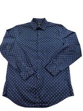 NEW Alfani Mens Large Dress Shirt Button Down Slim Fit Navy Teal NWOT