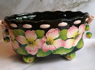 Blu Sky Pink Dogwood Hisbiscus Planter J McCall Planter Black White Flowers
