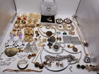 Lot Of 64 NAME BRAND Napier, Monet, Trifari, Gold & Silver Tone Earrings, Brooch
