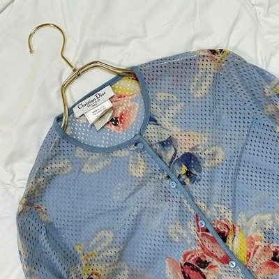 Christian Dior by John Galliano Floral Mesh Cardigan FR 38 Blue