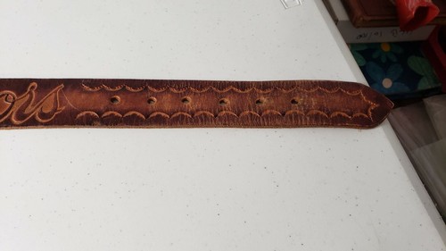Cintura in pelle, donna, lunga 34", vintage, made in Mexico, primi anni 70, fiori - Foto 5 di 7